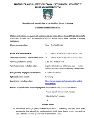 Verejná dražba dreva - Mestský podnik lesov Medzev, s. r. o.