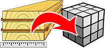 Lumber volume calculator by package dimensions and spacers